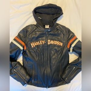 GENUINE Harley-Davidson Leather Riding Jacket with Hooded (Removable) Shell